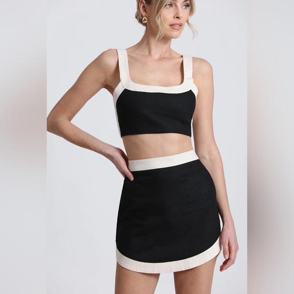 Avec Les Filles Colorblock Linen Blend Top & Skirt Set - Picture 1 of 2